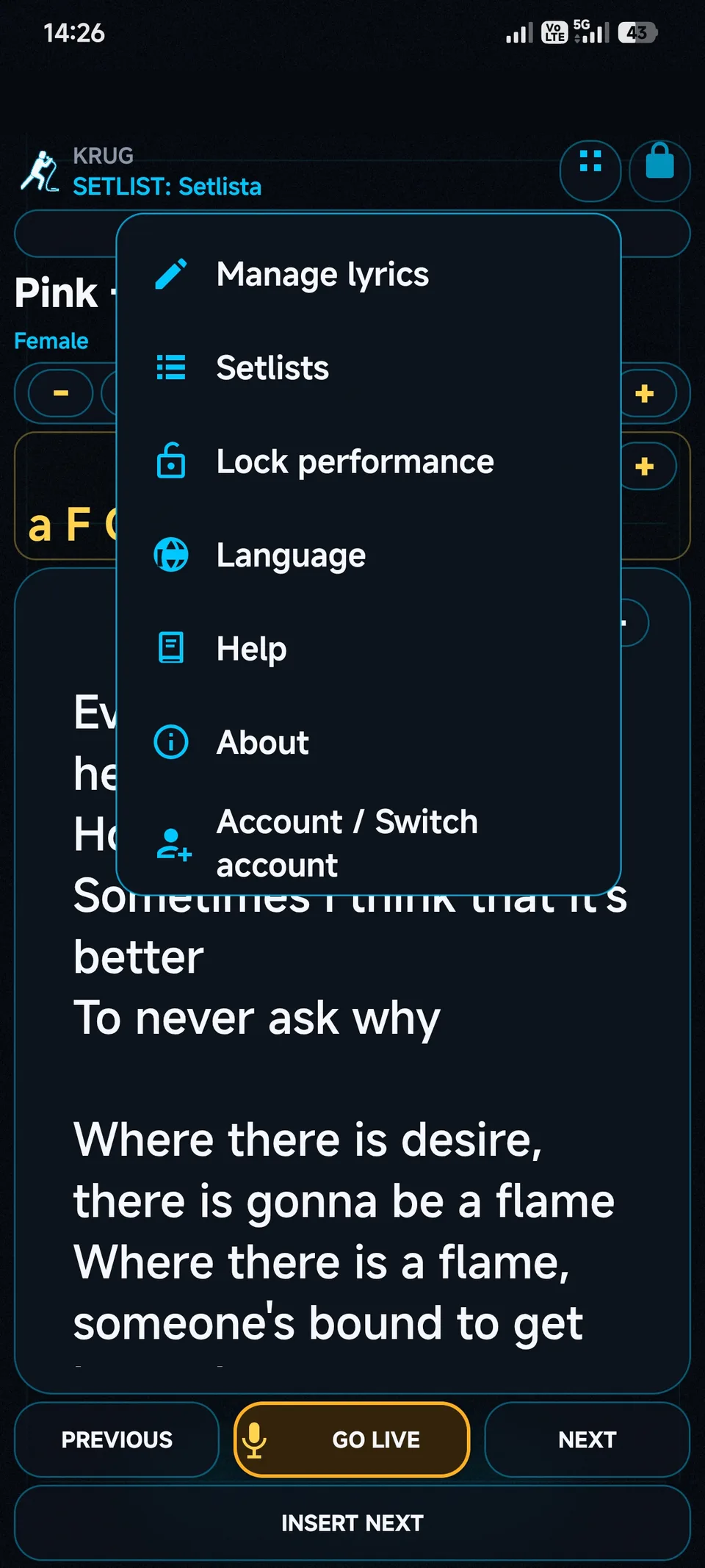 Band Guide application screen