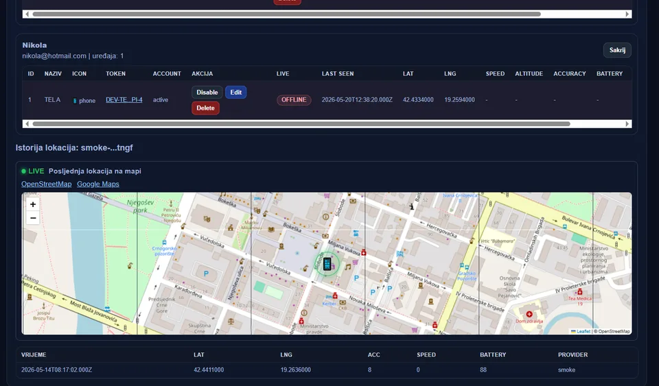 LOCIRA GPS location tracking screen
