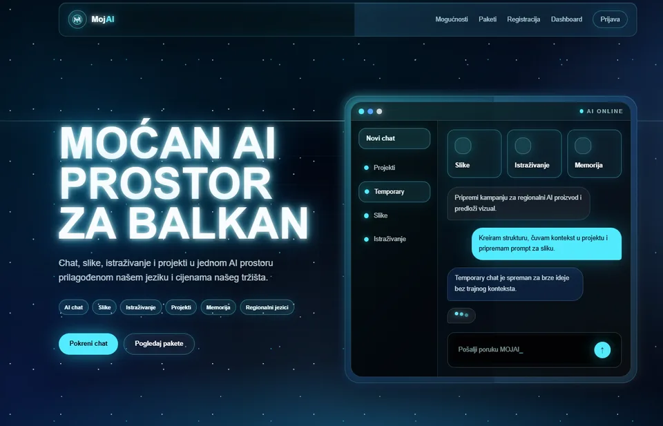 MojAI landing page interface
