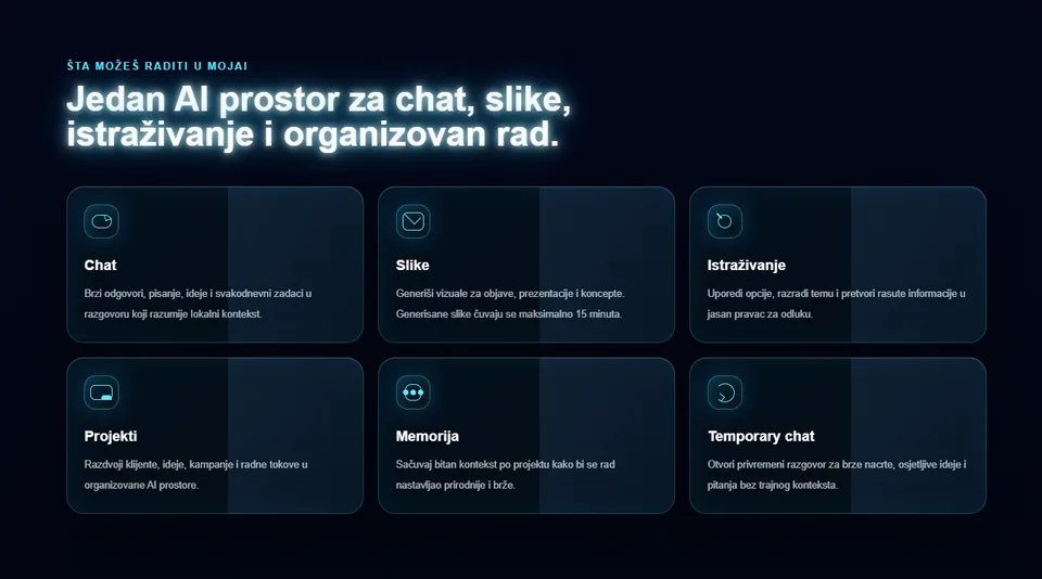 MojAI landing page secondary interface